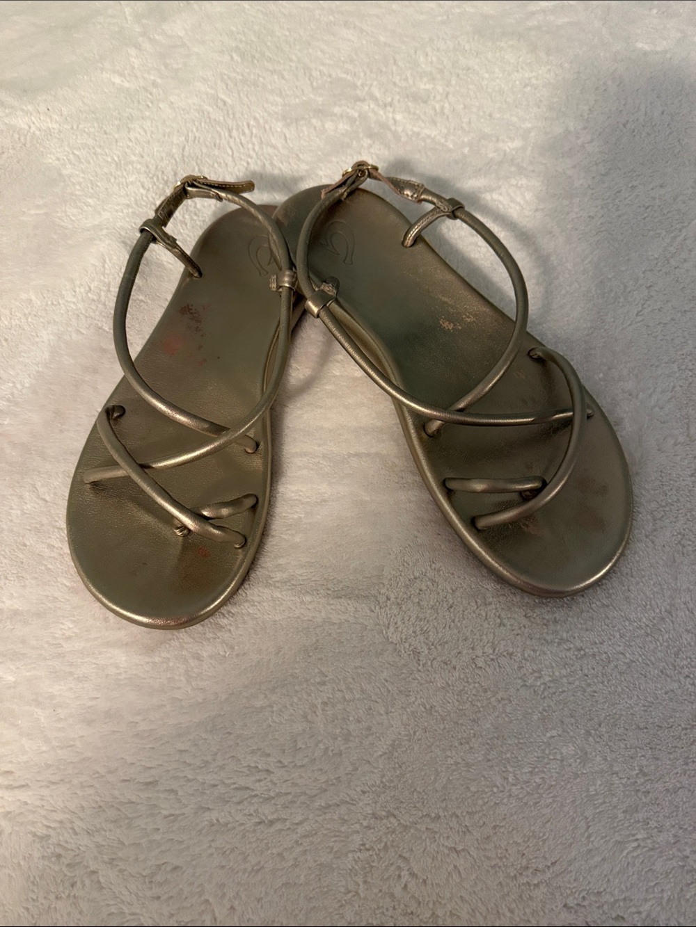 OluKai Metallic Gold Sandals Size 9